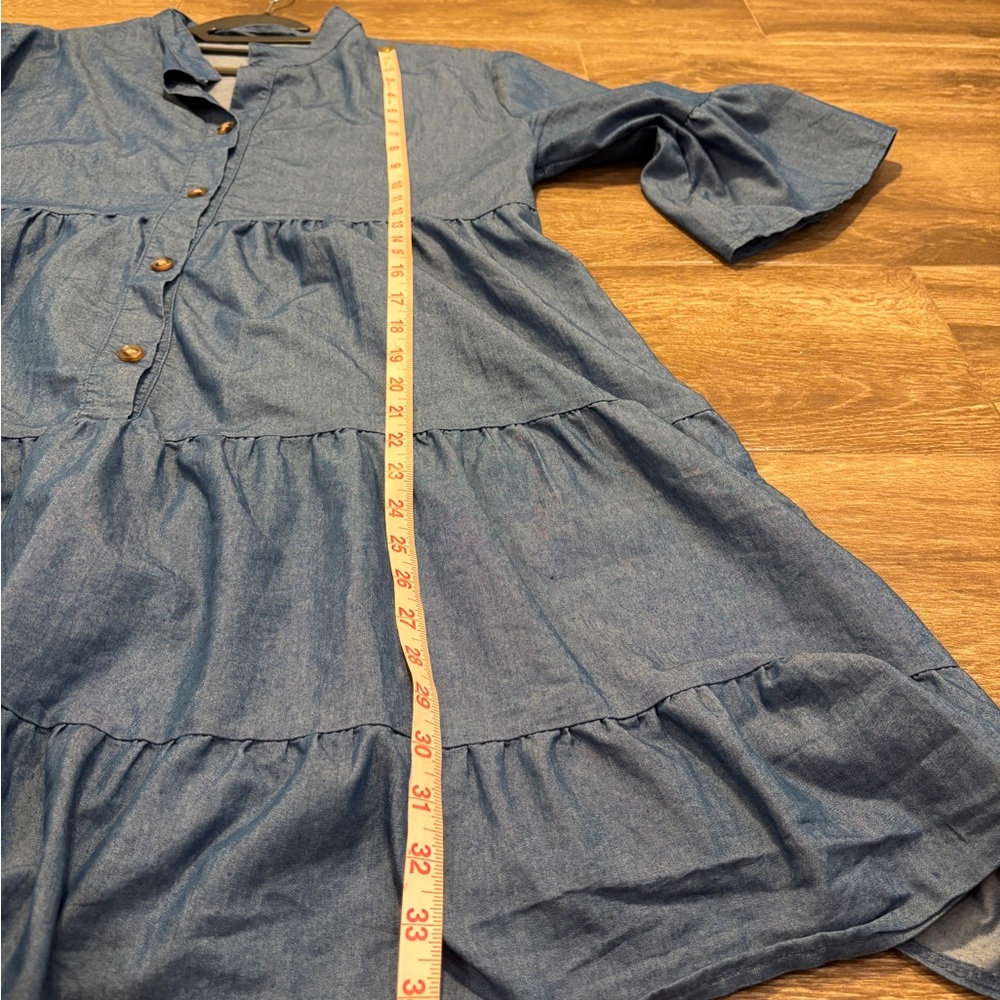 Women’s XL Blue Denim Tiered Dress Lightweight with Bell Sleeves EUC - Picture 5 of 5